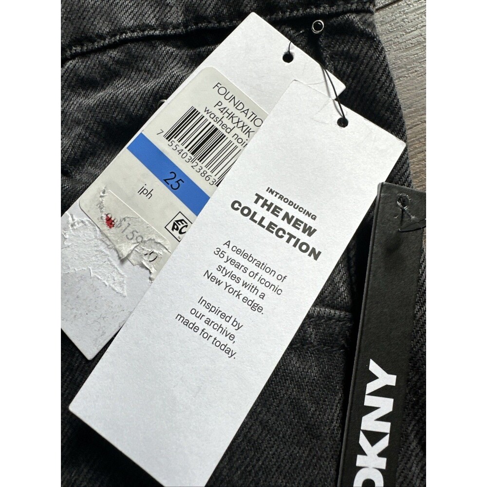 DKNY Jeans Womens Trendy High-Rise Rhinestone Wide-Leg Jeans Washed Noir Gray 25 - Picture 6 of 15